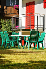 Chairs and table in Garden in Zermatt town
