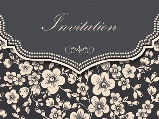Wedding invitation and announcement card with floral background artwork. Elegant ornate floral background. Floral background and elegant flower elements. Design template.