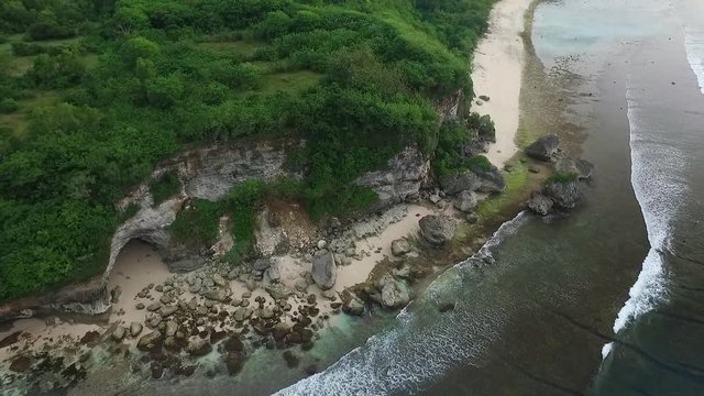 Aerial View of the Ocean Coast, Baech and Cliff