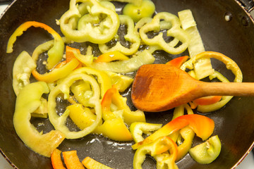 paprika fried on a frying pan