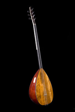 Saz baglama Turkish Music Instrument Isolated on a Black Background