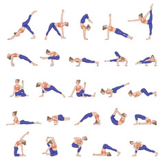Women silhouettes. Collection of yoga poses. Asana set.