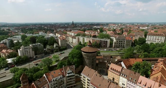 The city walls of Nuremberg. A tower of the old city walls of N&uuml;rnberg in Bavaria, Germany.