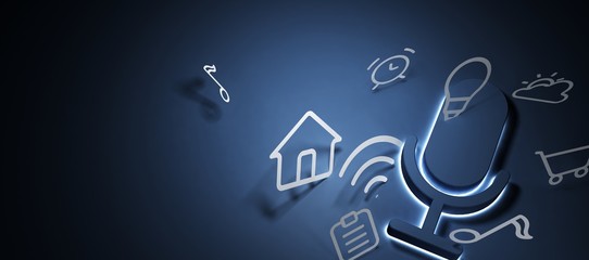 3d rendering pictogram voice recognition system of blue ground