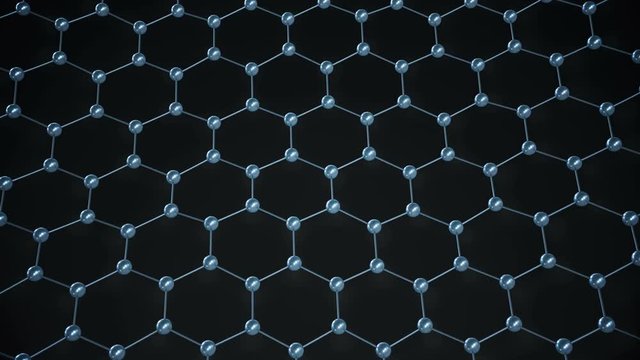 Flight over moving hexagonal network.
Animation of connected undulating atoms.