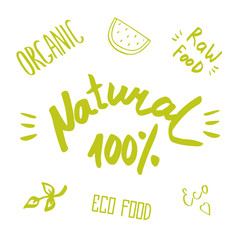 Hand drawn healthy food brush lettering. Organic, eco food, natu