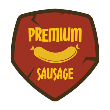 Flat retro vintage sausage grill label isolated 