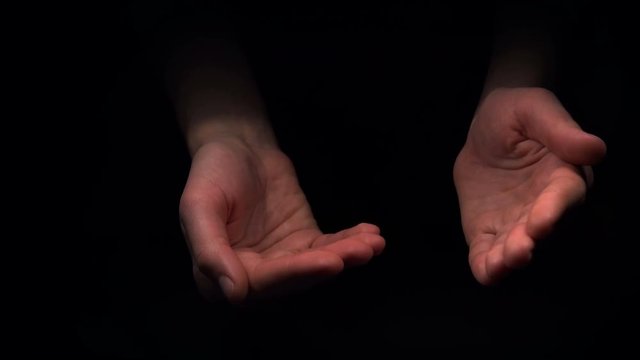 Empty Female Palms Up Hands Open and Showing Something. 4K