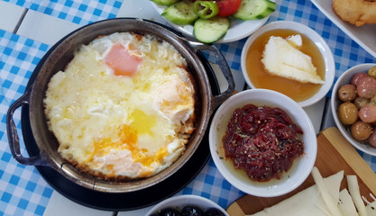 Breakfast - traditional Turkish breakfast table