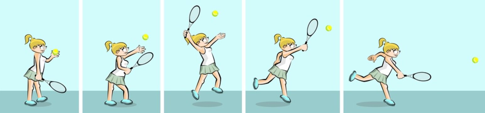 Girl playing tennis - Set of 5 illustrations