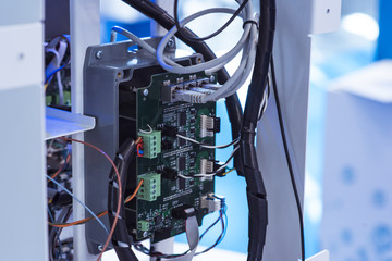 Microchip wrapped in wires inside the computer.