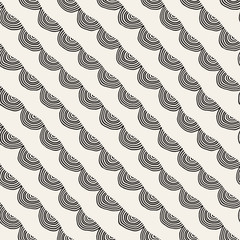 Monochrome minimalistic seamless pattern with arcs. Simple hand drawn texture. Vector background with rounded inky lines 