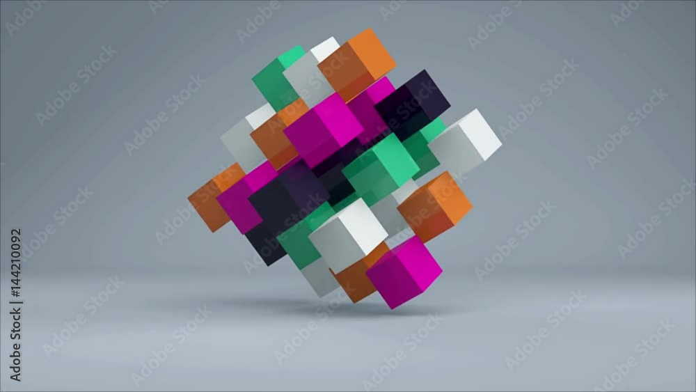 Poster 3d cube. colorful cubes on grey background. seamless loop
