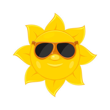 Sun with sunglasses on white background