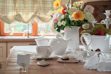 Kitchen surface table with utensils