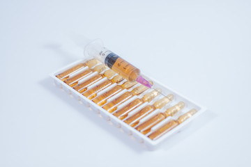 medical ampoule and syringe. Vials of medications