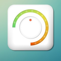 Vector plastic volume button. Green to orange scale. Control knob. Adjustment icon.