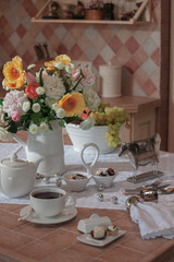 Kitchen surface table with utensils