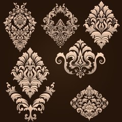 Vector set of damask ornamental elements. Elegant floral abstract elements for design. Perfect for invitations, cards etc.