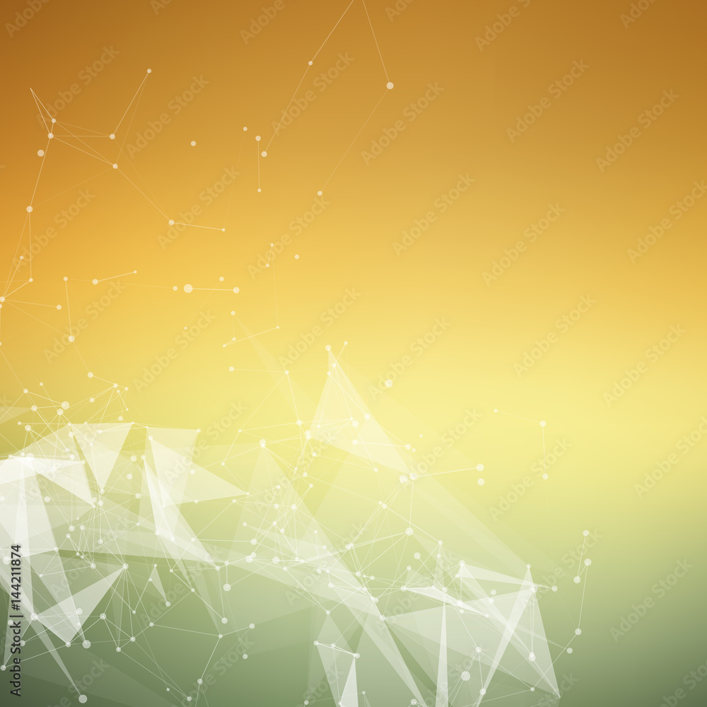 Poster abstract vector mesh background. chaotically connected points and polygons flying in space. flying d