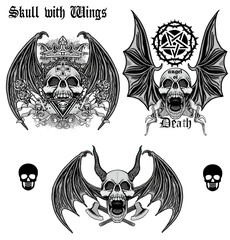 grunge skull coat of arms skull set