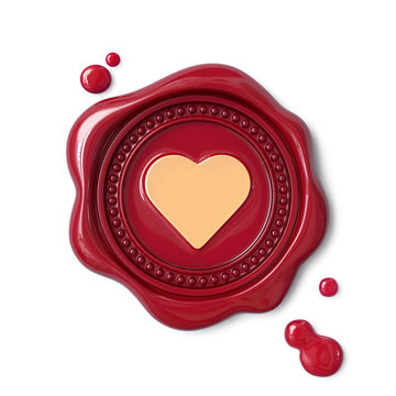 Red wax seal with gold heart sign