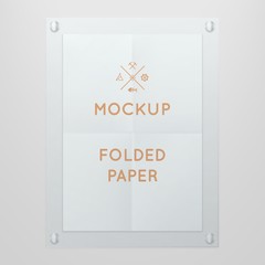 Vector template of folded poster in glass frame, placed in interior. Mockup for your posters or photos. Light style.