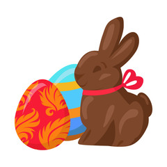 Sweet Chocolate Bunny and Two Multicolored Eggs