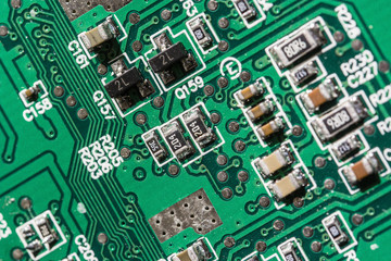 Electronic components on the printed circuit board.