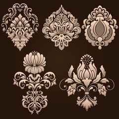 Vector set of damask ornamental elements. Elegant floral abstract elements for design. Perfect for invitations, cards etc.