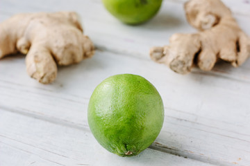 Green lime and ginger root