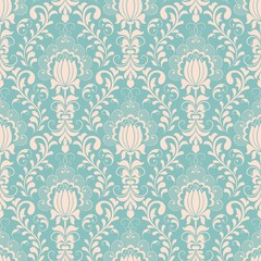 Vector damask seamless pattern background. Classical luxury old fashioned damask ornament, royal victorian seamless texture for wallpapers, textile, wrapping. Exquisite floral baroque template.
