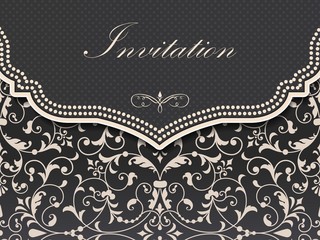 Wedding invitation and announcement card with vintage background artwork. Elegant ornate damask background. Elegant floral abstract ornament. Design template.