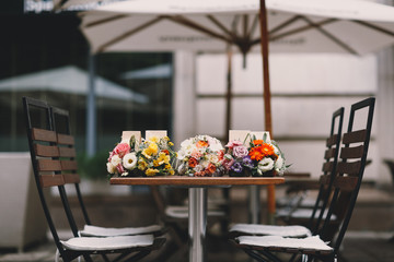 Bouquets on a table in restaurant