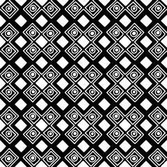 Seamless vector pattern. Black and white geometrical background with hand drawn decorative tribal elements. Print with ethnic, folk, traditional motifs. Graphic vector illustration.