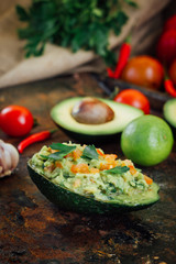 Guacamole boat - bowl made from avocado skin.