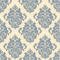 Vector damask seamless pattern background. Classical luxury old fashioned damask ornament, royal victorian seamless texture for wallpapers, textile, wrapping. Exquisite floral baroque template.