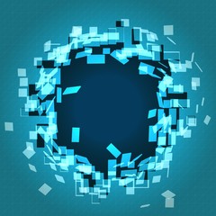 Abstract vector mesh background. Chaotically connected points and polygons flying in space. Flying debris. Futuristic technology style card. Lines, points, circles and planes. Futuristic design.