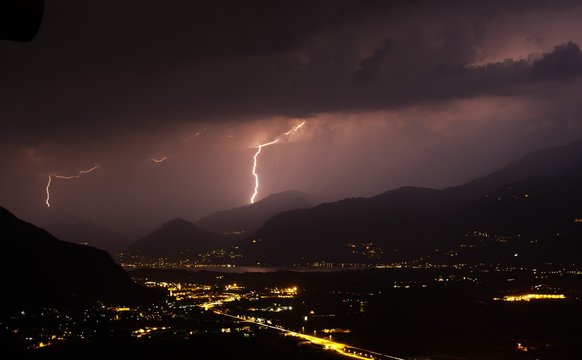 Lightning over Como Lake, Lombardy, Italy