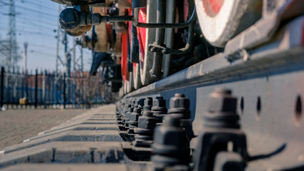 the railway and the train wheels on the rails