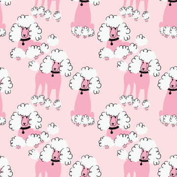 Doodle poodle seamless pattern