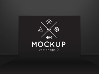 Vector template of photo studio backdrop, placed in interior. Mockup for your posters or photos. Dark style.