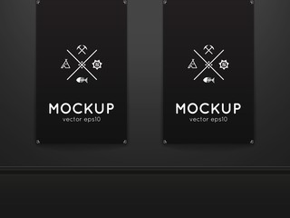 Vector template of photo studio backdrop, placed in interior. Mockup for your posters or photos. Dark style.