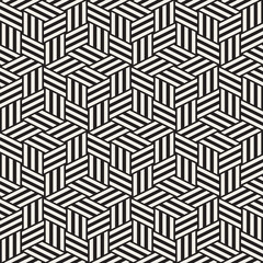 Cubic Grid Tiling Endless Stylish Texture. Abstract Geometric Background Design. Vector Seamless Black and White Pattern.