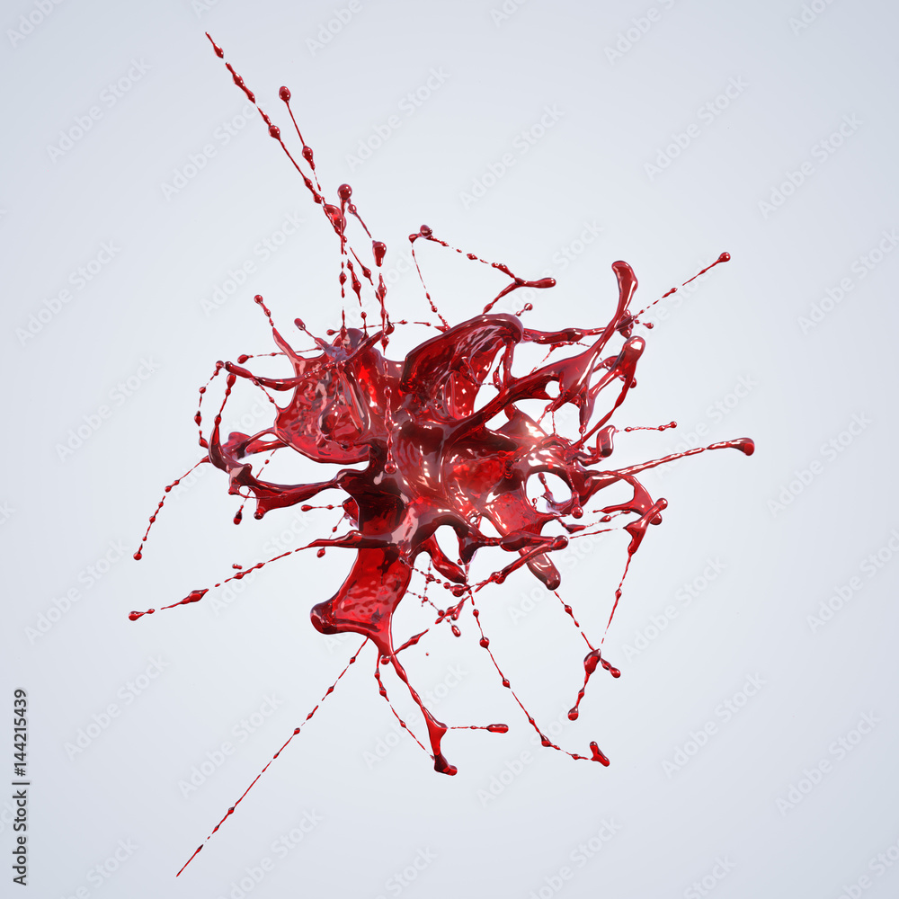 Fototapete red splash isolated on light 3d rendering