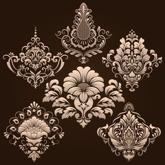 Vector set of damask ornamental elements. Elegant floral abstract elements for design. Perfect for invitations, cards etc.