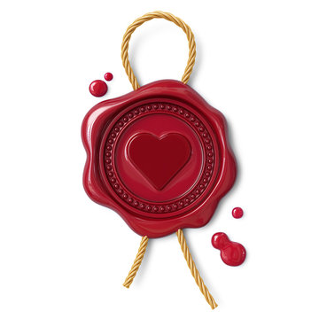 Red wax seal with cord and heart sign