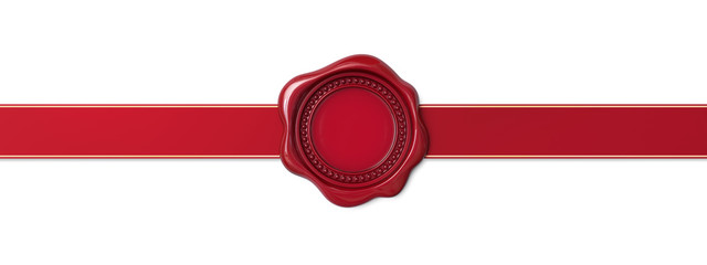 Red wax seal with horizontal ribbon