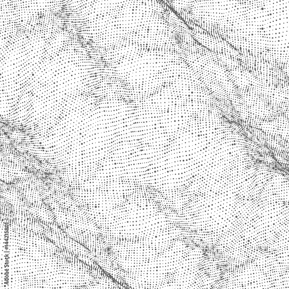 Poster abstract vector monochrome wave mesh background. point cloud array. chaotic light waves. technologic