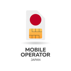 Japan mobile operator. SIM card with flag. Vector illustration.
